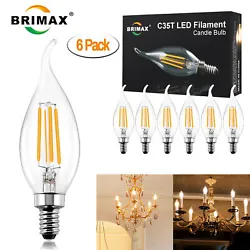 E12 C35 LED Candelabra Bulbs 6W 60W Dimmable Chandelier Bulb Warm White, 6PCS. Dimmable E12 LED Candle Bulbs. LED...