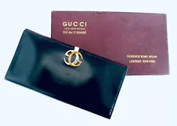 GUCCI Interlocking G Folding Long Black Fine Calf Skin Leather Wallet with Red Lining. 6.5