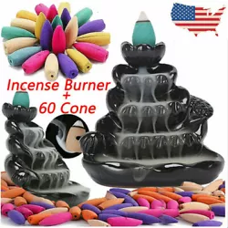 Material: Ceramic burner / Reflux incense. Backflow incense burner. Choose a flat, windless place, Lit up the top of...