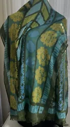 Vintage 1960’s Vera Neumann viscose long scarf/shawl/wrap/sarong with bold Abstract pattern with fringe....