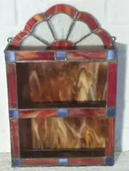 vintage mcm leaded stained glass amber glass display shelf 3 tier. Here is a great handmade rippled glass leaded glass...