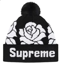 Supreme Rose Acrylic Cuffed Beanie With Jacquard Logo At Crown Black FW22 One Size 100% Authentic Brand New Free...
