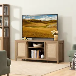 Bo ho Rattan TV St and: Bring the bohemian vibe into your mid-century modern aesthetic with our rattan-detailed TV...