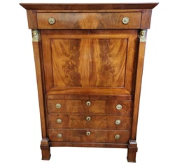 The front has a large door, which opens to reveal a gorgeous fitted desk interior, with shelves and drawers. Above the...