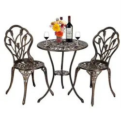 Gives intimate bistro feel to any area. Tables and Chairs Contain Lifting Nails. 2 x Chairs. Sturdy, cast aluminum...