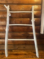 Farmhouse Wood Blanket Ladder Holder Towel Quilt Shelf Wall-Leaning Rack Storage.