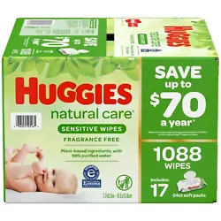 Natural Care unscented baby wipes are safe for sensitive skin with no harsh ingredients. Theyre fragrance free, alcohol...