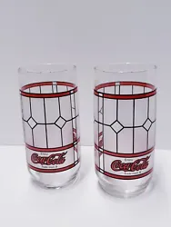 Vintage 2 lot Coca Cola Enjoy Libby Frosted Stained Glass Tiffany 16 Oz Tumbler Vintage Mult.   Excellent like new...