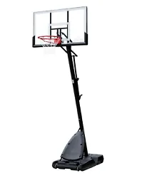 Backboard size: 54”. This portable system gets its stability from a 34-gallon base equipped with two wheels. Backed...