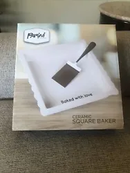 PARINI CERAMIC SQUARE BAKER WITH SPATULA 2 PC SET BAKED WITH LOVE NEW IN BOX.