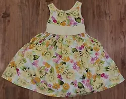 Polly & Friends Girls Yellow Flowered Cotton Dress Lined Crinoline Size 4.