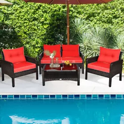 Description:If you are looking for a conversation set for your outdoor space, you cant miss our 4 pieces rattan...