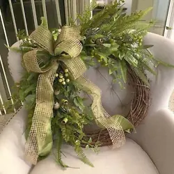 1 Piece Wreath. The corded burlap bow is surrounded by realistic green plants. Wed like to settle any problem in a...