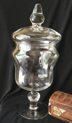 This is a completely wonderful very vintage , antique hand blown clear glass apothecary jar / urn / candy / display...