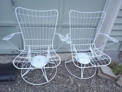 Pair of Vintage MCM Homecrest Spring Swivel Chairs Patio Wire Mid Century Metal. Both are used but still very usable....