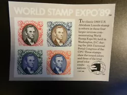This is a FIXED PRICE SALE for#2433 WORLD STAMP EXPO 89 COMPLETE PANE OF 4. MNH, VF, OG. See photo.