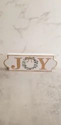 JOY Christmas Sign Wood Block Table Decor Tier Tray Holiday Wreath Gold Accent.