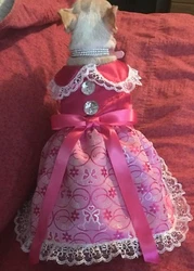 This handmade dress will have your pet felling like the belle of the ball. Dress features a deep pink satin bodice and...