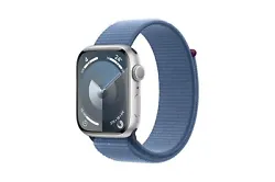 Apple Watch Series 9 GPS Aluminium Argent Boucle Sport Bleu 45 mm - Montre connectée - Aluminium - Étanche - GPS -...