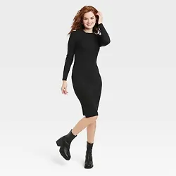 •Long-sleeve sweater dress •Lightweight knit fabric •Crew neckline and midi length •Solid color •Side slit ...