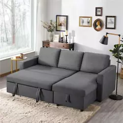 Alden Design Sectional Sleeper Sofa with Pull Out Bed and Storage, Dark Gray Indoor Sectional Sleeper Sofa. Weight...