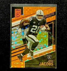 JOSH JACOBS 2022 Donruss Elite 19/49 SSP Orange Holo Disco Las Vegas Raiders.