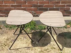 Enhance your mid-century modern decor with this stunning set of 2 MCM Atomic Troy Sunshade Formica Side/End Tables....