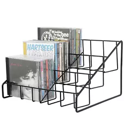 Tabletop modern industrial style matte black metal CD storage racks with 3 tiered shelving and 6 compartments to keep...