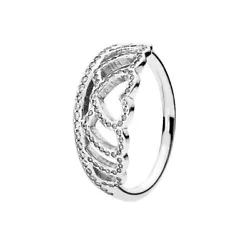 Authentic Pandora Hearts Tiara Ring Sterling Silver Clear 58 (8.5) 190958CZ.