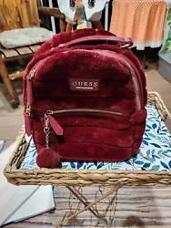 NWOT Guess Liddie Red Faux Fur Small/Mini Backpack Logo Strap Purse Handbag.