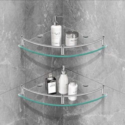 Glass Corner Shelf for Bathroom. All the bathroom toiletries such as shampoo, conditioner, liquid soap, and facial...