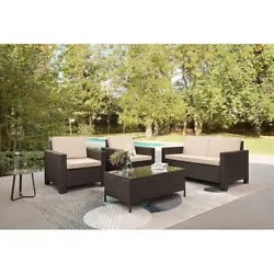 4Pcs PE Wicker Patio Furniture Set Outdoor Rattan Sectional Sofa Chair Table New.