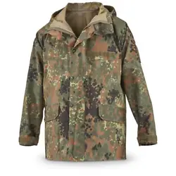 Original German army GoreTex rain wet weather waterproof jacket. The jacket feature drawstring hood, z ip front with...