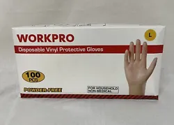 WORKPRO Disposable Vinyl Protective Gloves ( 100 gloves ) LARGE Powder-free NEW.