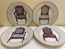 Vintage Set Of 4 Fitz & Floyd Chair Chaise Lounge Retired Plates 8.25” Japan
