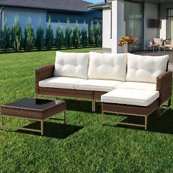 4PCS Outdoor Patio Rattan Wicker Furniture Set Loveseat Wicker /w Cushioned. Double 2-Person Patio Hanging Chair Swing...