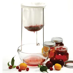 Prepare your liquid for straining, and simply pour it through the jelly strainer. It cannot get any easier! Your jelly...