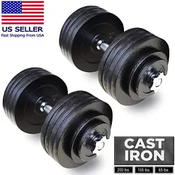 FITNESS MANIAC USA DUMBBELL SET 65LBS, 105LBS, 200 LBS ADJUSTABLE WEIGHT CAST IRON DUMBBELLS. 65 lbs Pair: Total weight...