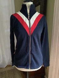Tommy Hilfiger Womens Jacket Small Blue Multicolor Fleece Track Striped Zip $90. This jacket is in good used condition