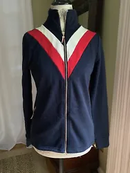 Tommy Hilfiger Womens Jacket Small Blue Multicolor Fleece Track Striped Zip $90. This jacket is in good used condition