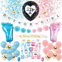 65-Piece Gender Reveal Party Supplies with Decorations, Boy and Girl Balloons.