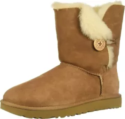 Treadlite by UGG outsole for comfort. Wood button and elastic closure.