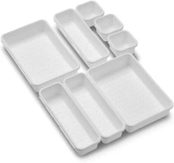 8 Piece Interlocking Bin tray Pack Multi-Purpose Drawer Office Bathroom Dresser