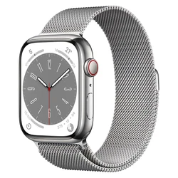 Watch Series 8 GPS+Cellular, boîtier acier inoxydable argent 45 mm avec Boucle Milanaise Argent Détection des...