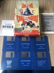 LOT 5 JEUX STUNT CAR RACER PRO TENNIS TOUR KICK OFF FIGHTER BOMBER SUPER SKI SUR COMMODORE AMIGA 500 COMPLET EN BOÎTE...