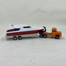 Boat Truck with Yacht Yachting 51 Majorette Trailer 1:100. Condition is Used. Shipped with USPS Ground Advantage.