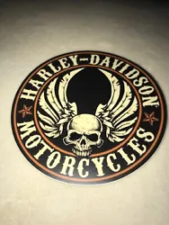Condition is New. Round and say HD Motorcycles with a winged skull. This is a 3” White Winged Skull on Black...