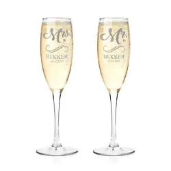 PERSONALIZATION INCLUDED – Choose from 9 unique designs. A set of Mr and Mrs glasses for toasting champagne and...