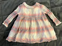Used condition baby girl dress. Pink grey plaid with gold accents. Collar has gold accents as well.