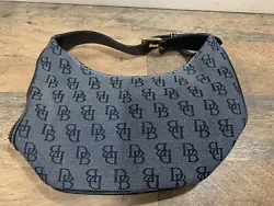 Dooney & Bourke 1975 Signature Handbag Navy Blue Monogram Canvas Hobo Bag Purse. Condition is Pre-owned. Shipped with...